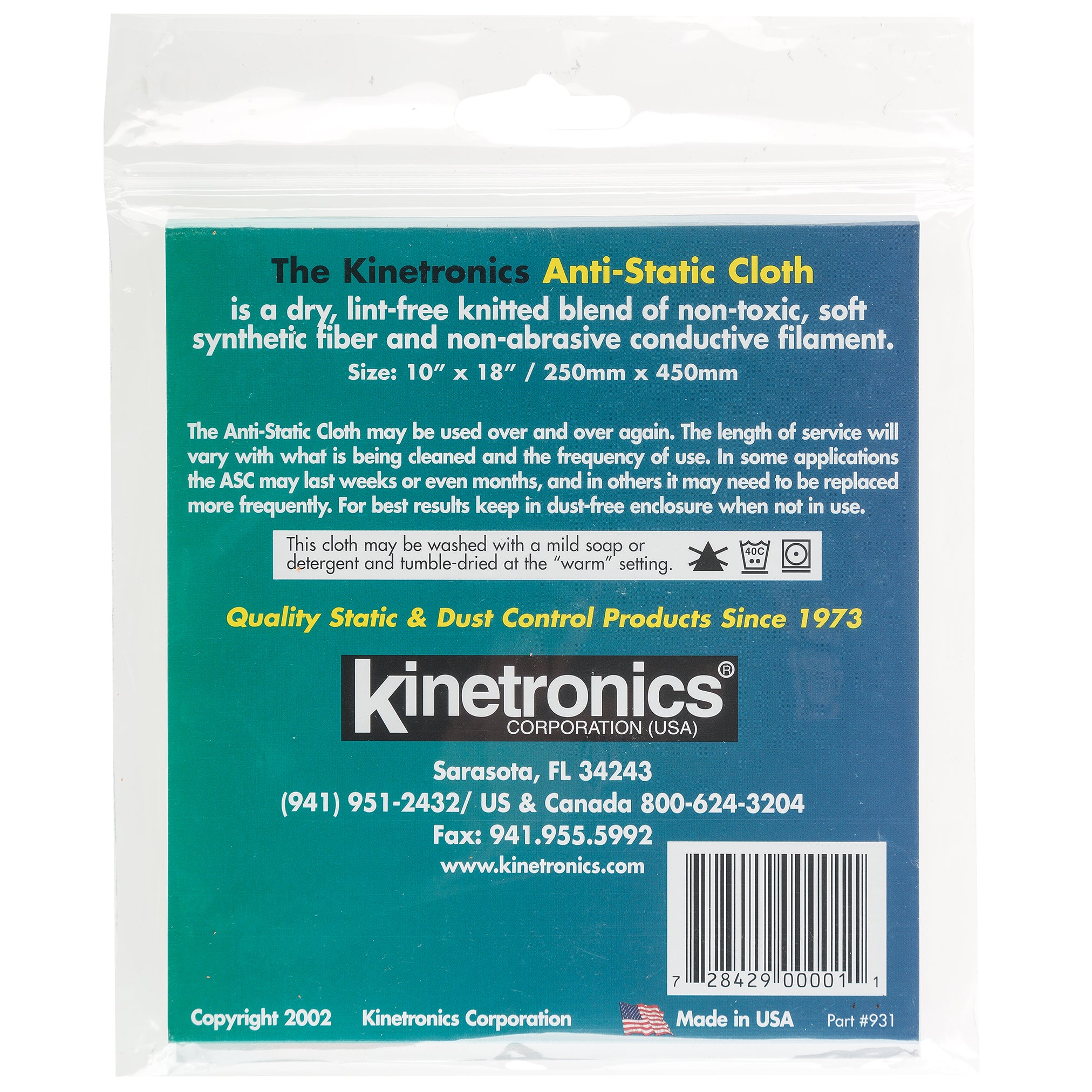 KINETRONICS Tiger Anstistatik Tuch 20x45cm