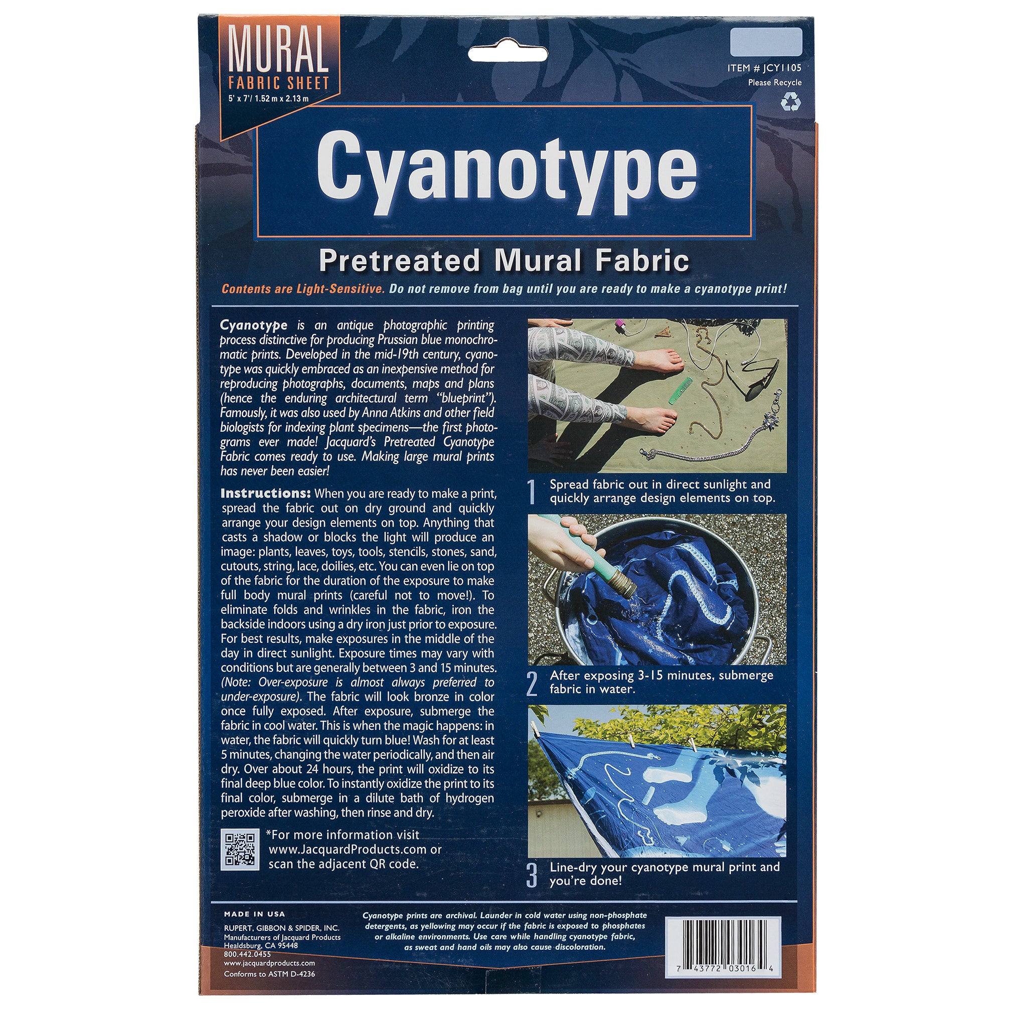 Jacquard Cyanotypie Stoffbogen Großformat (1,52 m x 2,13 m)